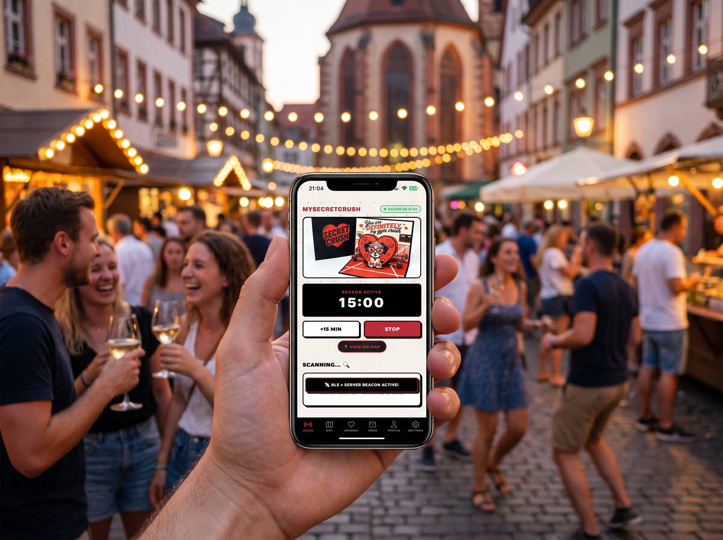 MySecretCrush Bluetooth beacon active at festival